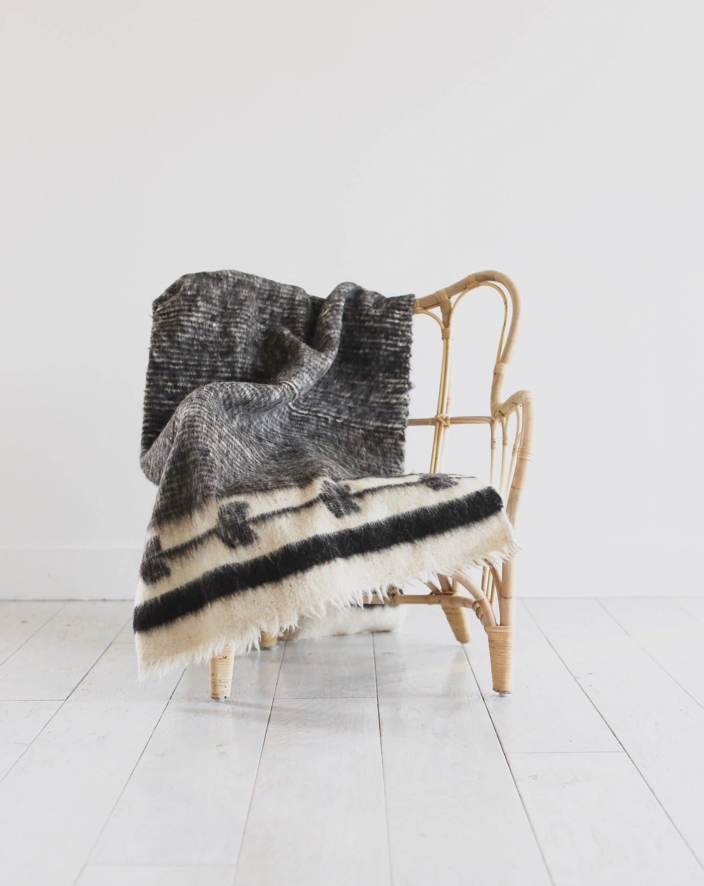 Artisan Wool Blanket in Black and Cream